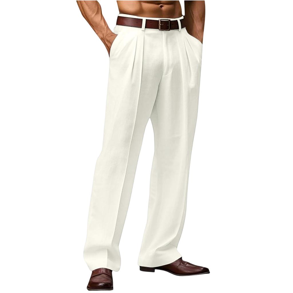 Pantaloni da uomo alla moda in lino traspiranti a gamba dritta - Pantaloni larghi casual da esterno