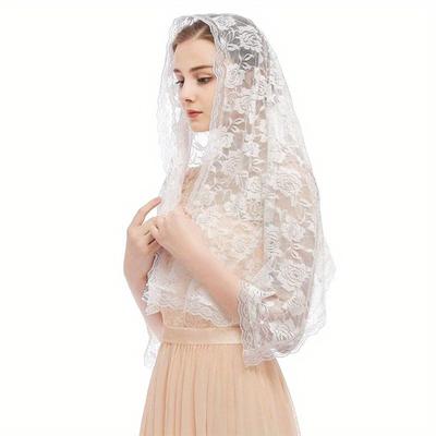 Vit Brud Spets Blomma Sjal Huvudduk Katolska Kyrkan Damers Mantilla Spetssjal