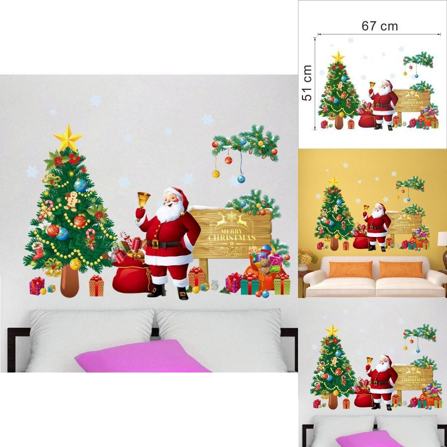 Holiday Wall Decor Pvc Removable Christmas Santa And Tree Wall Sticker For Living Room And Porch