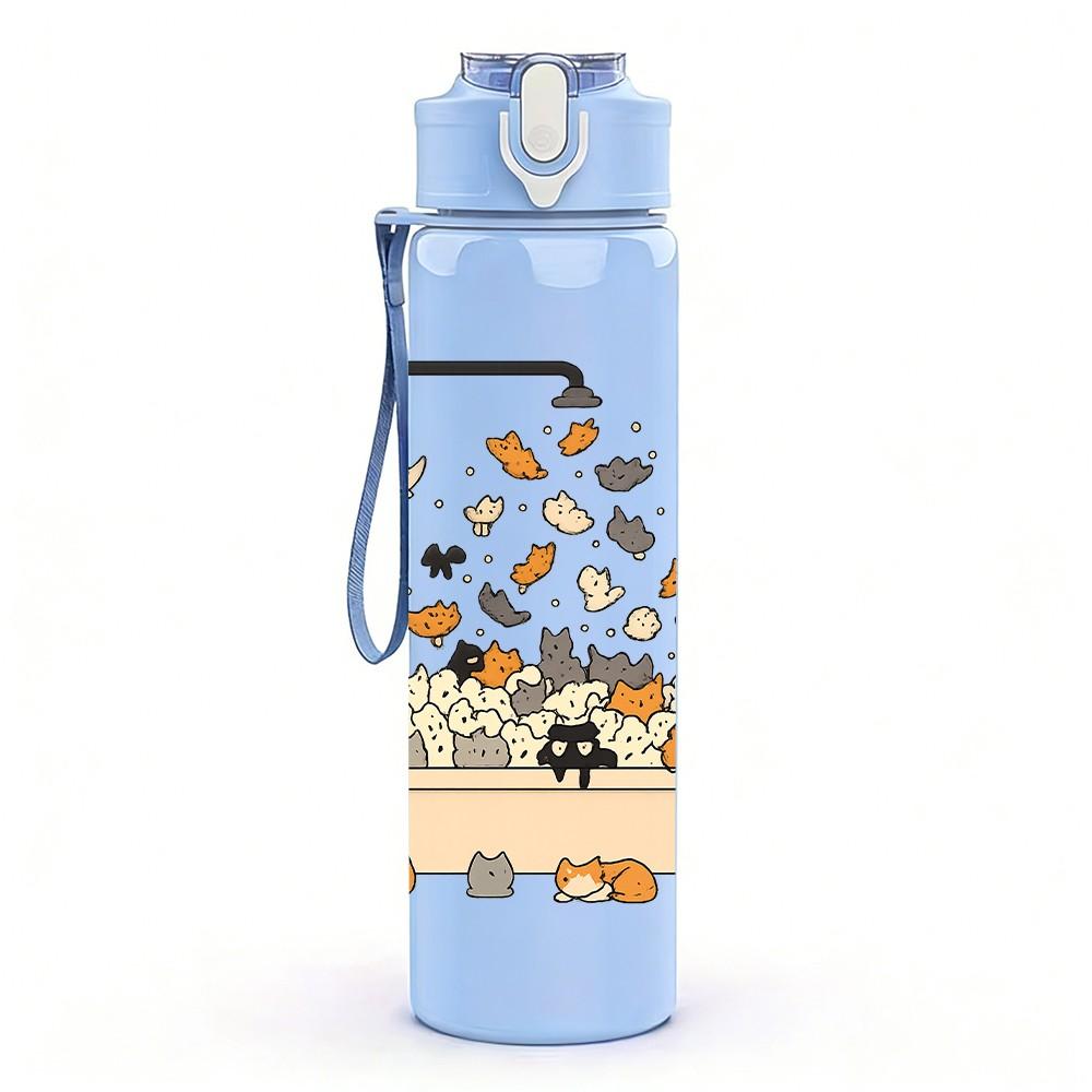 1PC Bath Tub Frog Cartoon 750ml Color Plastic Sports Water Bottle Leakproof Flip Straw Lid Suitable for Sports Office Home Use