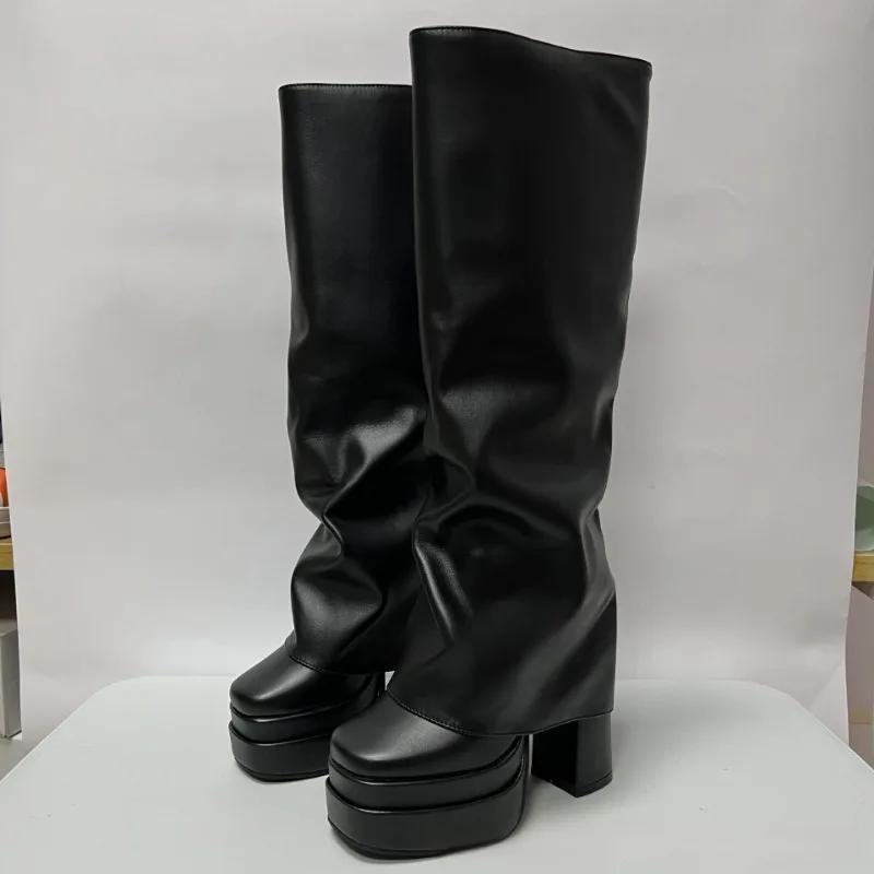 Fashion New Candy Colored Super High Heels Double Water Platform Knee High Boots Sexy Spicy Girls Nightclub Pole Dance Women's Boots 43