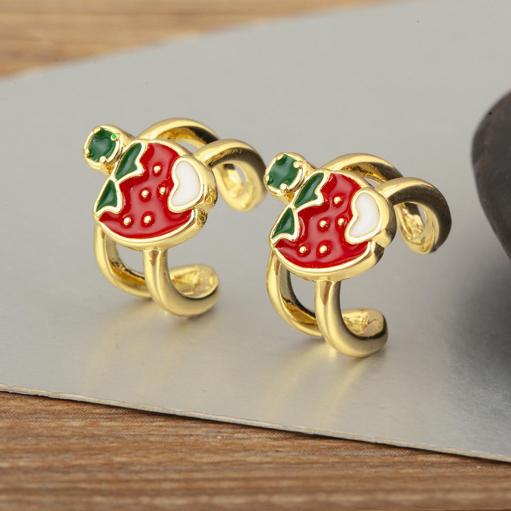 Nidin New Trendy Enamel Drip Oil Strawberry/Cherry/Watermelon/Apple Shape Ear Clip Earrings No Piercings For Women Girls Jewelry