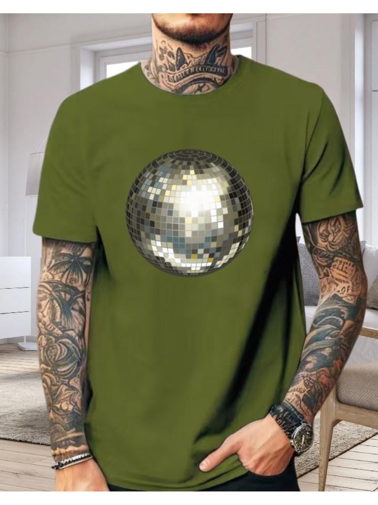 Retro Silver Shiny Disco Ball Graphic Unisexs Cotton Short Sleeve Tee 70s 80s Dance Party Club Music Lover Casual Street Daily Tops