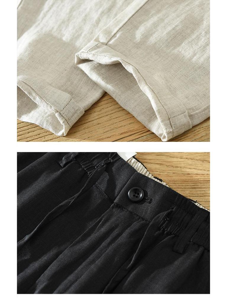 3582 Men's Retro Japanese-Style Casual Linen Pants - Loose, Straight Leg Trousers
