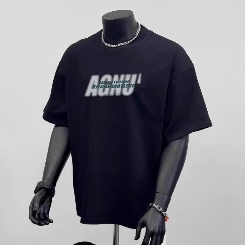 Mens American Retro Loose Heavy Cotton Printed Short Sleeve T Shirt S чёрный