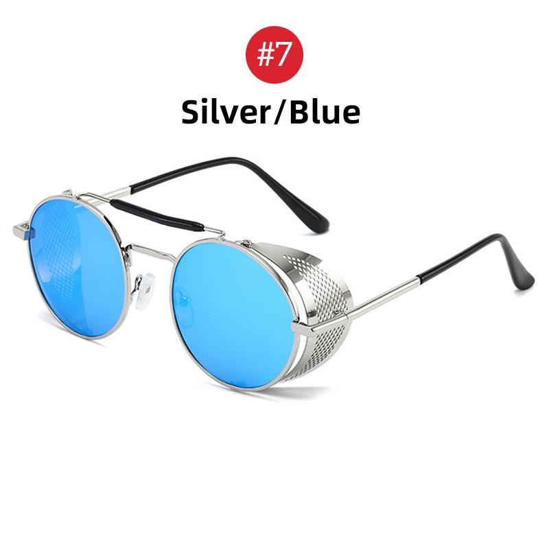 VIVIBEE Steampunk Sunglasses Men 2025 Trending Gothic Round Alloy Red Metal Punk Goggles Retro Party Sun Glasses