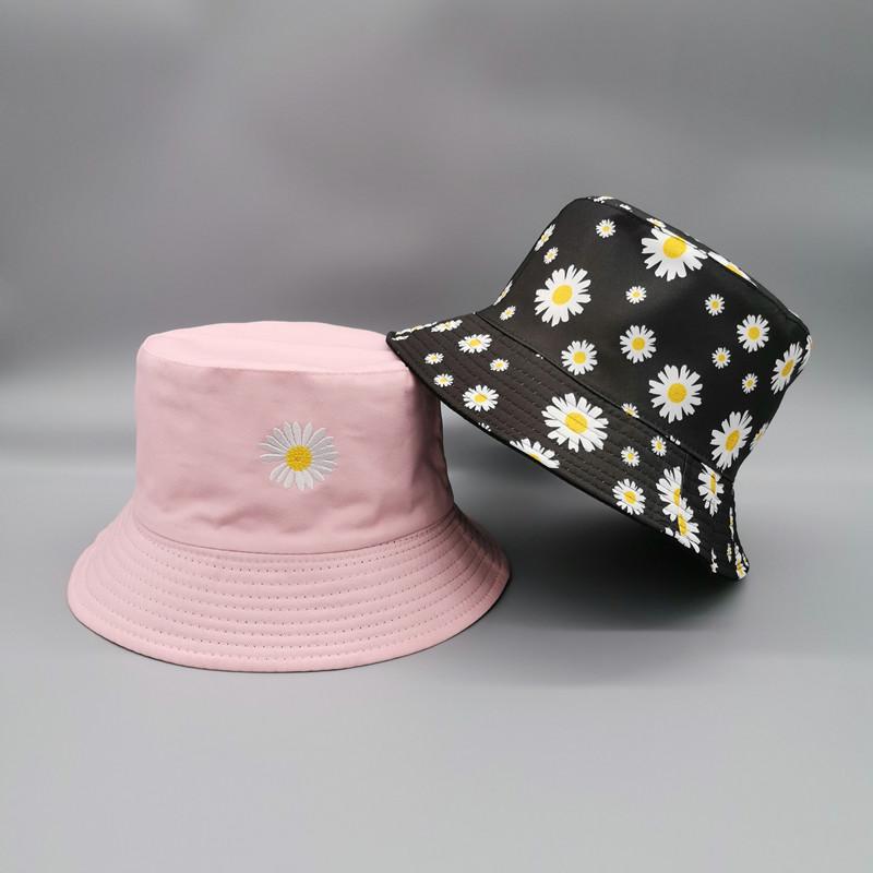 Double-sided Daisy Embroidery Summer Daisies Bucket Hat Unisex Fashion Cotton Beach Sun Hats Floral Hat Fisherman Hat