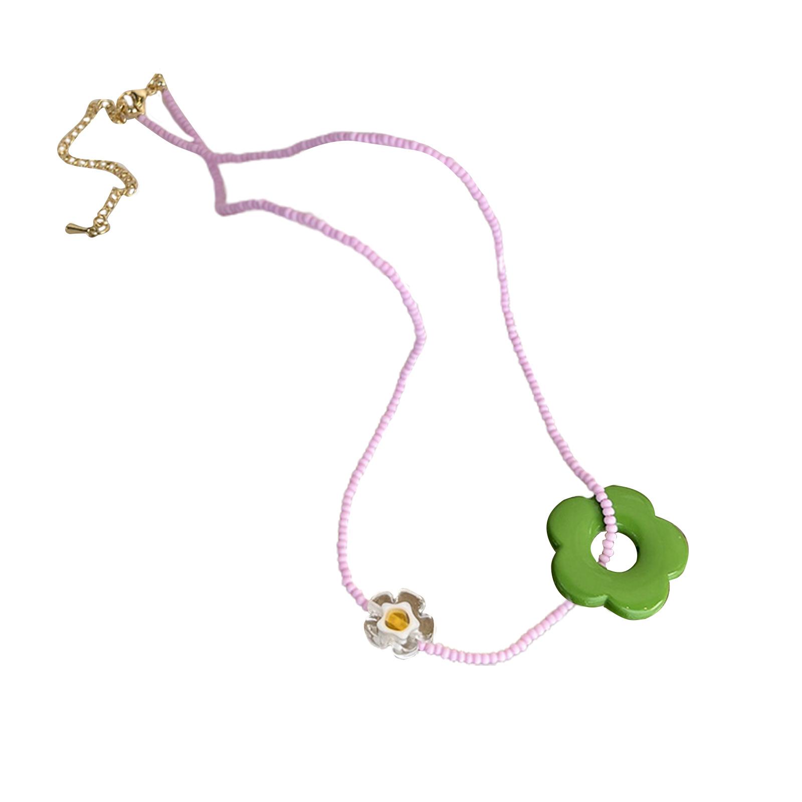 Colored Flower Necklace Handmade Bohemian Bead Necklace Clavicle Necklace