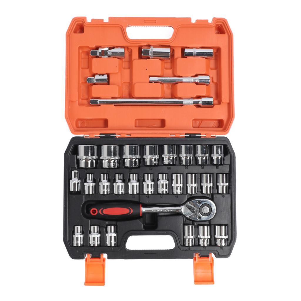 32 Pieces Set 1 2 Inch Drive Sockets Metric 6 Point 12 Point Socket CrV Ratchet Wrench Extension Bar Tool Kit