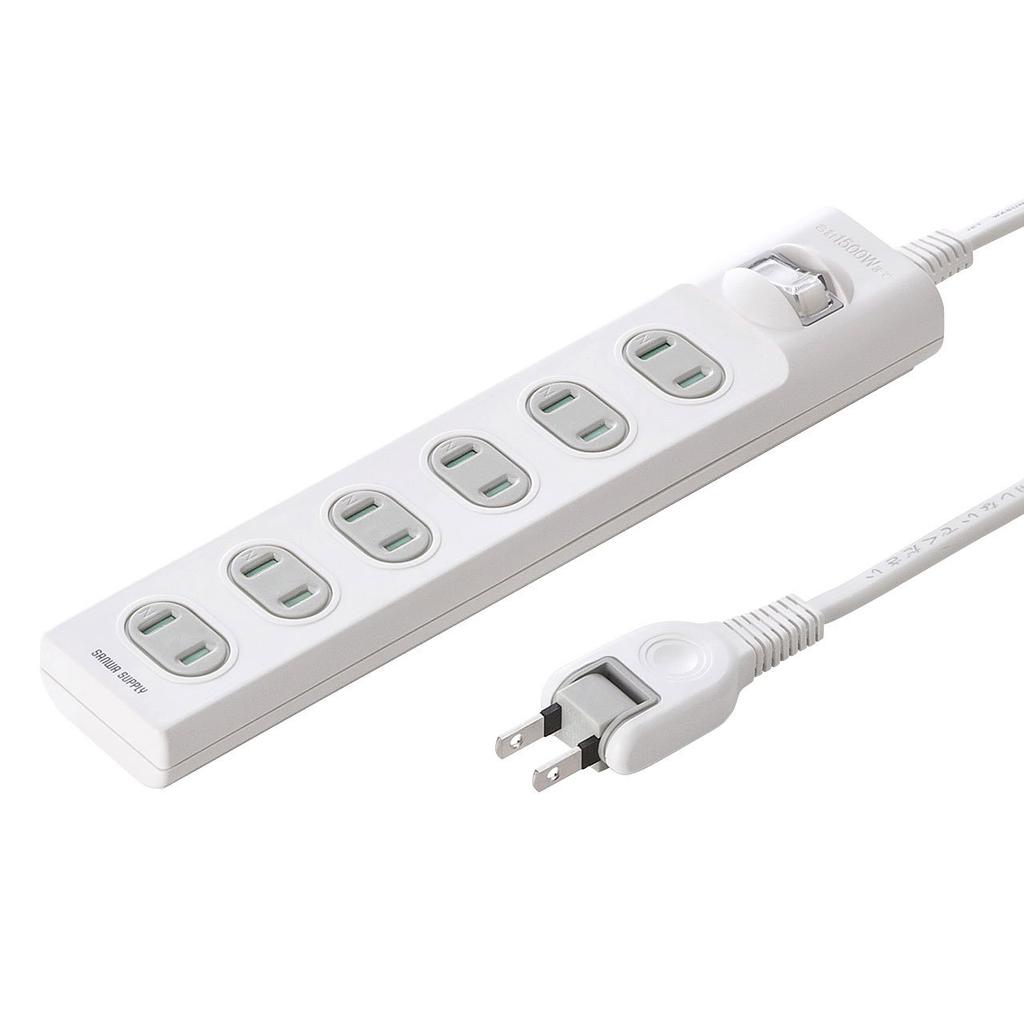 SANWA SUPPLY Power Strip, Fire and Dust Prevention Shutter, Centralized Switch, Swing Plug, 2-Pin X 6 Outlets (10m), White, TAP-TSH610SWN