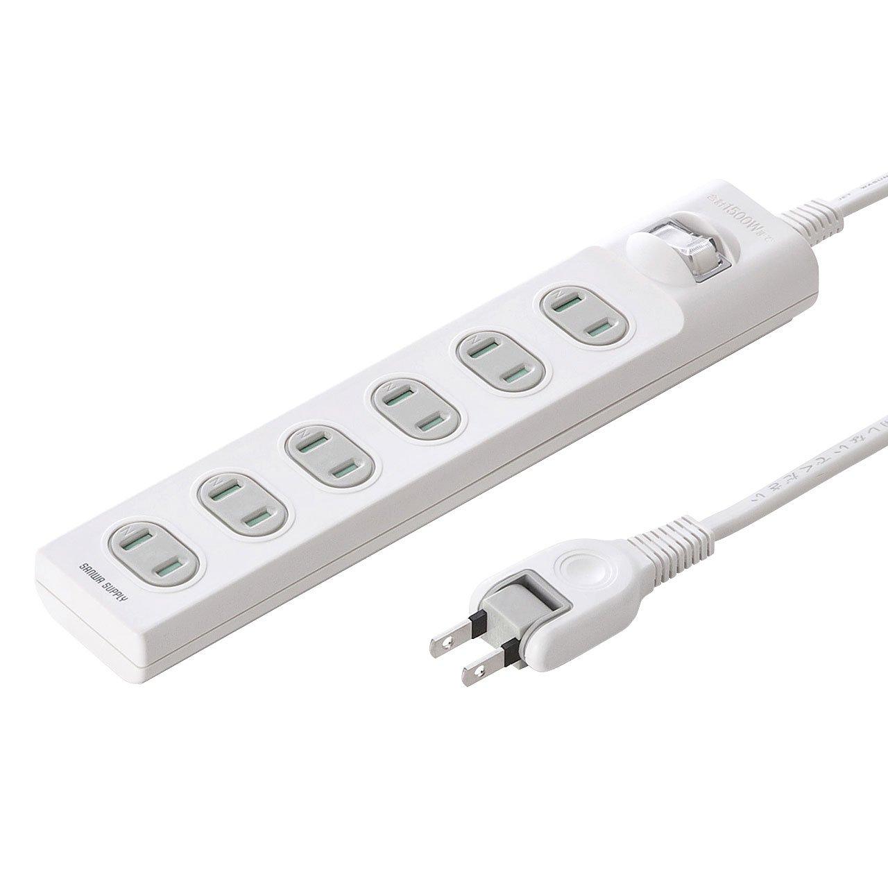 

Sanwa Supply Power Strip, Fire and Dust Prevention Shutter, Centralized Switch, Swing Plug, 2-Pin x 6 Outlets (10m), White, TAP-TSH610SWN