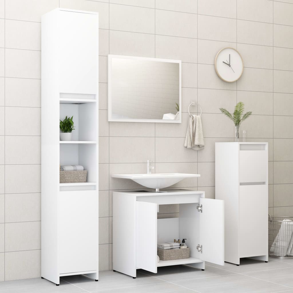 3 Piece Bathroom Furniture Set White Particleboard