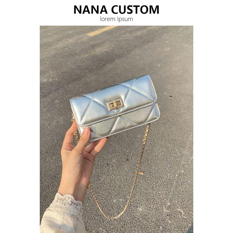 

Classic Style Mini Quilted Shoulder Crossbody Phone Bag Silver gold buckle