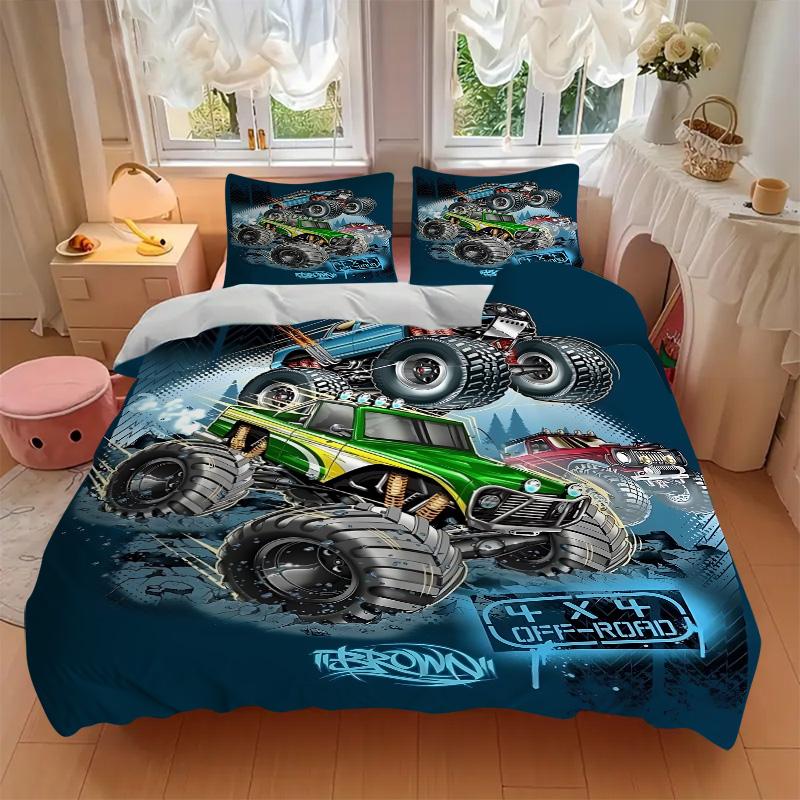 Monster Truck Adventure Print 3Pcs Bedding Setduvet Cover With 2 Bedropillowcase Home Birthday Gift