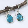 Solid 925 Sterling Silver Blue Copper Turquoise Gemstone Handmade Women Dangle Earring Jewelry Gift For Her