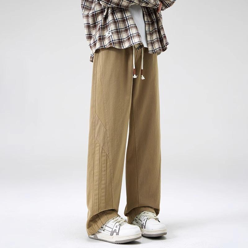 American trendy casual pants men's loose straight khaki overalls spring and autumn drape wide-leg trousers