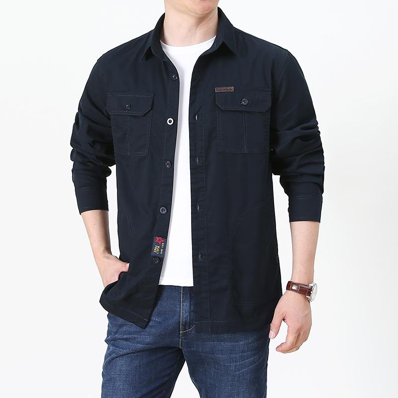 Summer All -Match Long -Sleeved Workwear Shirt Men 'S Loose Cotton Casual Shirt 