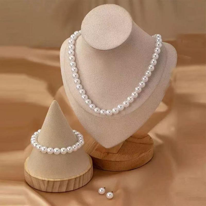 Best-selling MM faux pearl necklace, bracelet, and earring three-piece set, fashionable women's pearl jewelry set