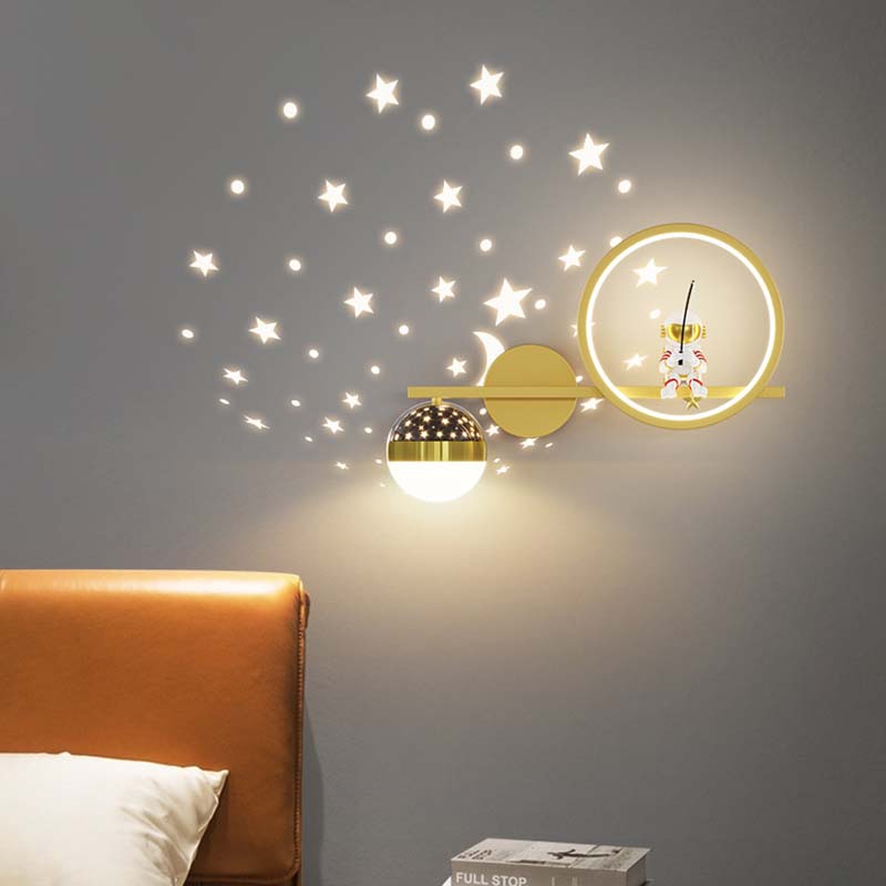 New Modern Background Wall Lamp Creative Astronaut Cartoon Spaceman Boy and Girl Room Star Bedroom Bedside Lamps and Lanterns