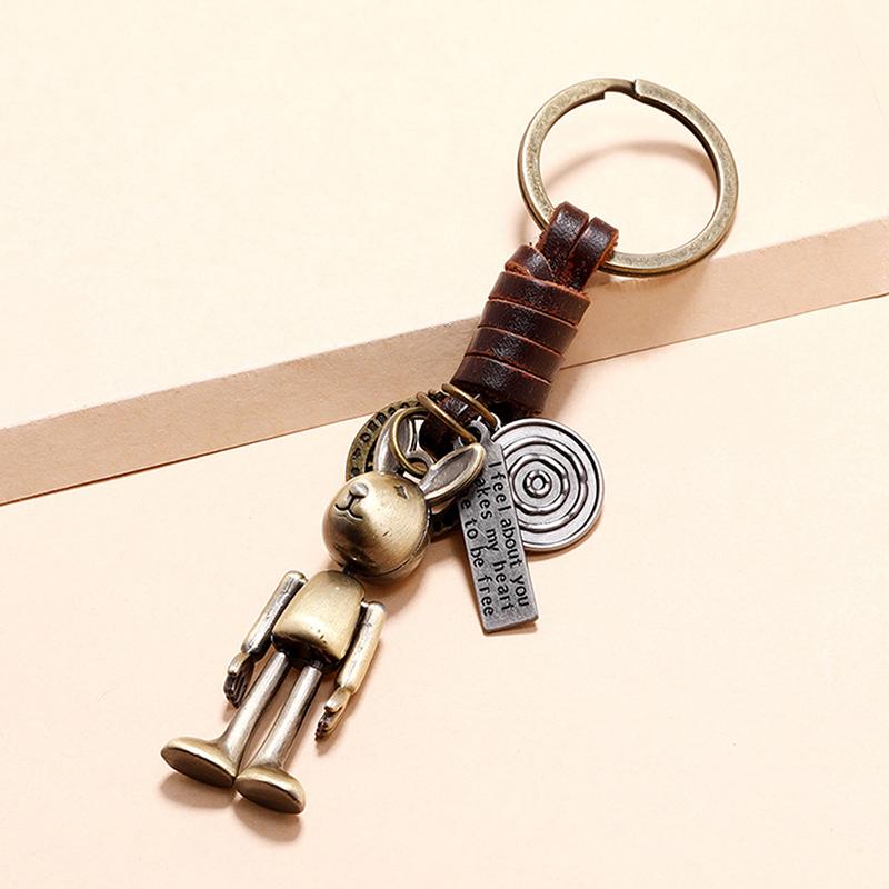 Vintage Engraved Bronze Robot Backpack Car Keychain Accessories Fashion Gift