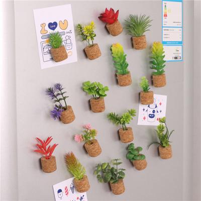 Sztuczne Sukulenty w Doniczce Rośliny Magnes na Lodówkę Dom Biuro Kuchnia Szafka Lodówka Miniaturowa 3D Doniczka Korkowa Sztuczne Rośliny Dekoracja Magnetyczna