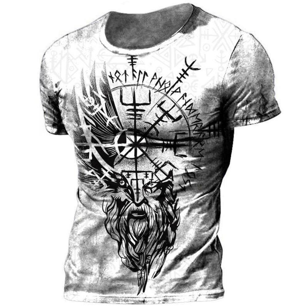 Retro Viking Tattoo 3D Printed Men's T-shirt Summer Viking Odin Round Neck Loose Short Sleeve Casual Top T-shirt Oversized T-shirt