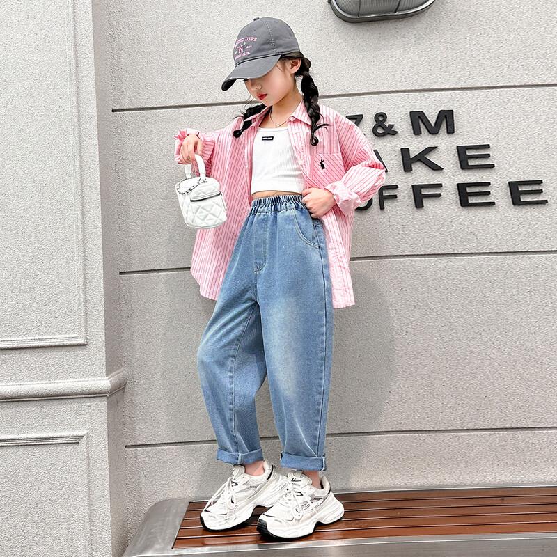 Tankee Girls' Washed Denim Long Pants