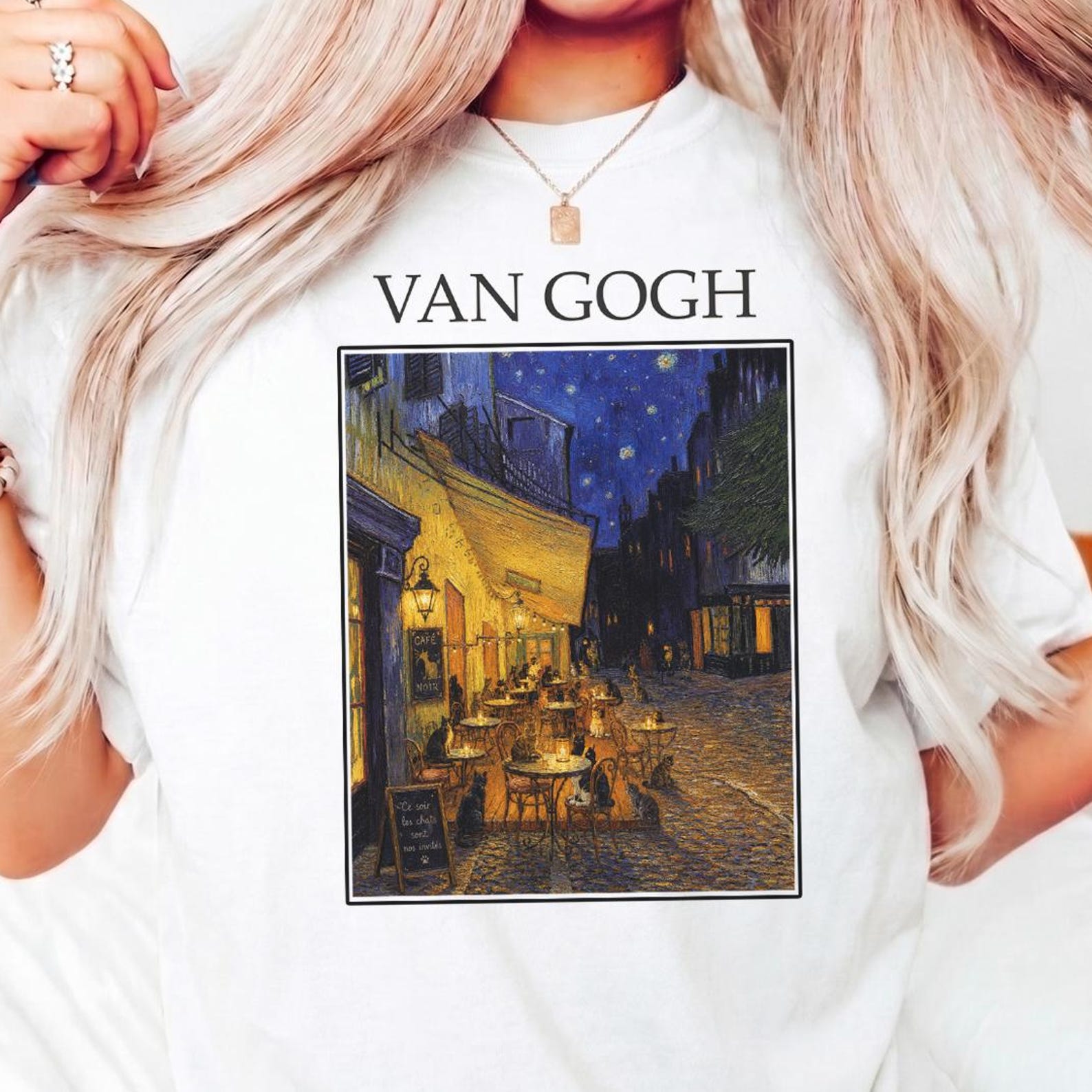 Van Gogh Irises Cat T-Shirt, Orange Tabby Art Tee, Comfort Colors® S