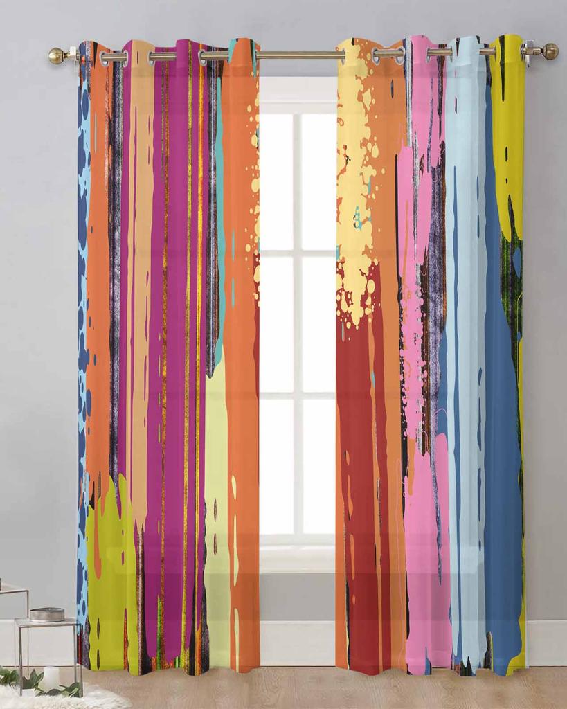Bunte Abstrakte Modernistische Ölmalerei Stil Transparente Vorhänge für Wohnzimmerdekor Fenstervorhänge Küche Tüll Voile Vorhänge
