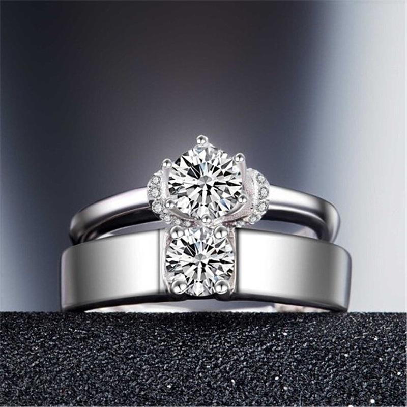 Fashionable Geometric Design Adjustable Couple Rings With Platinum Finish