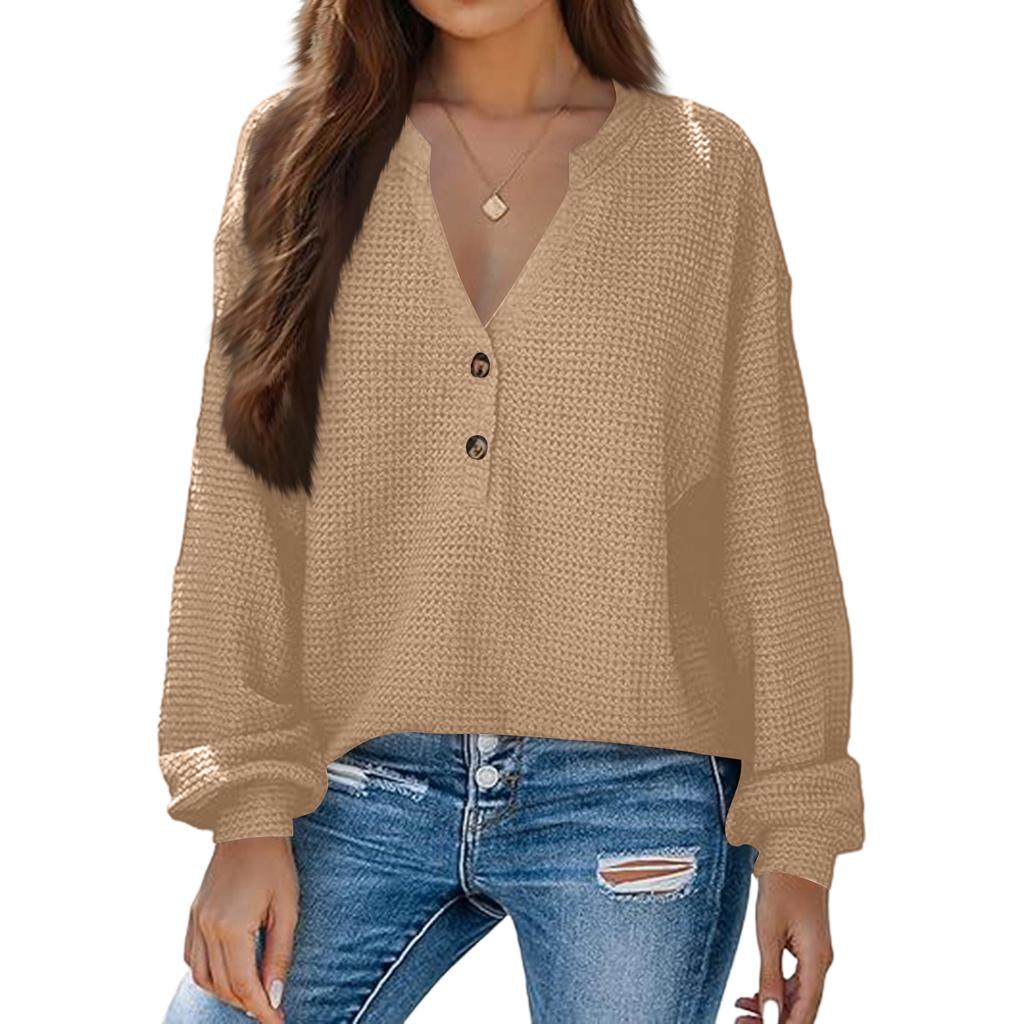 Women's Fashion V-Neck Casual Solid Color Long Sleeve Top