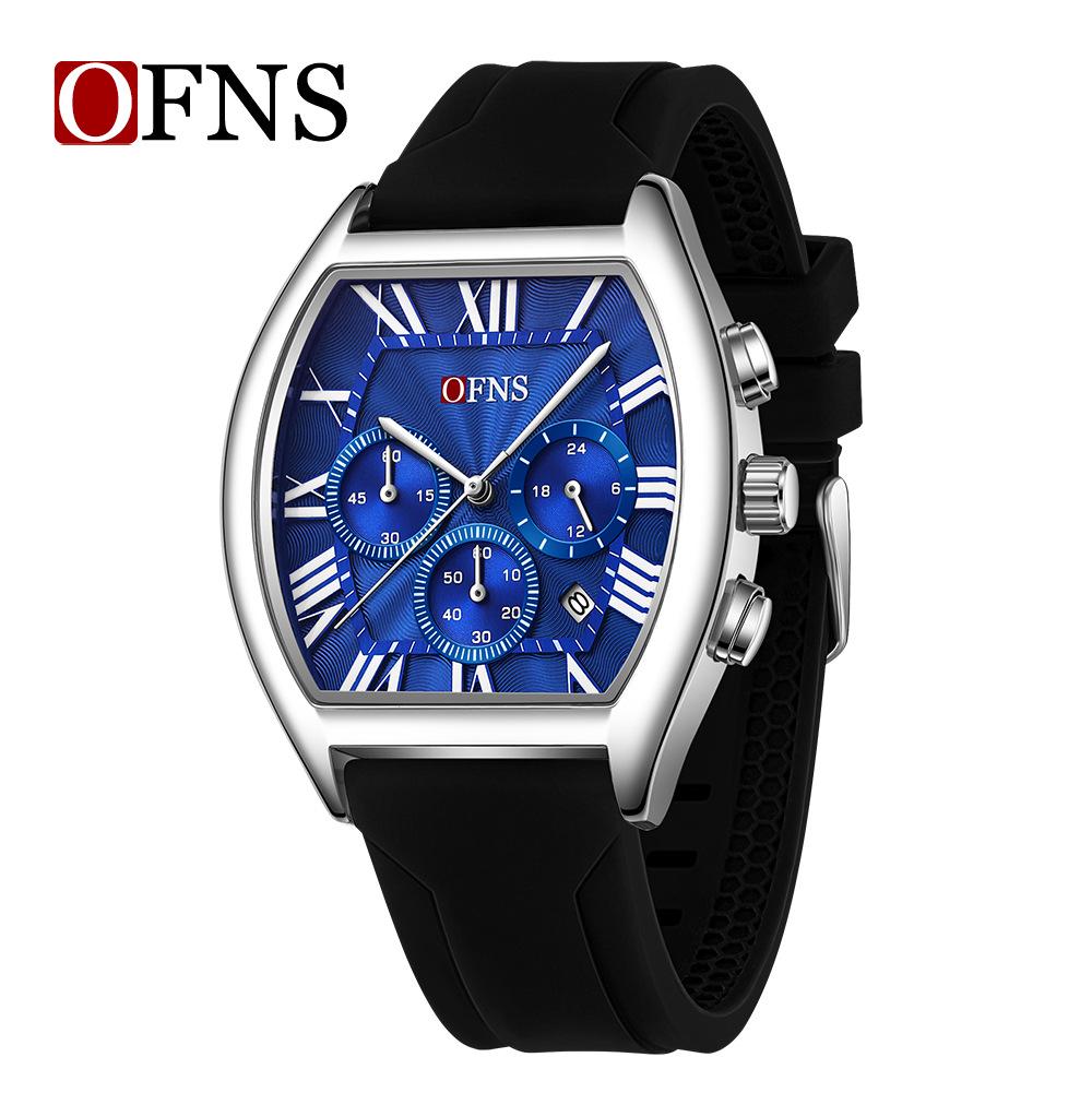 European Retro Men's Waterproof Roman Chronograph Wristwatch, Barrel Shape, with Calendar and Six-Hand Quartz Movement, Model 1644