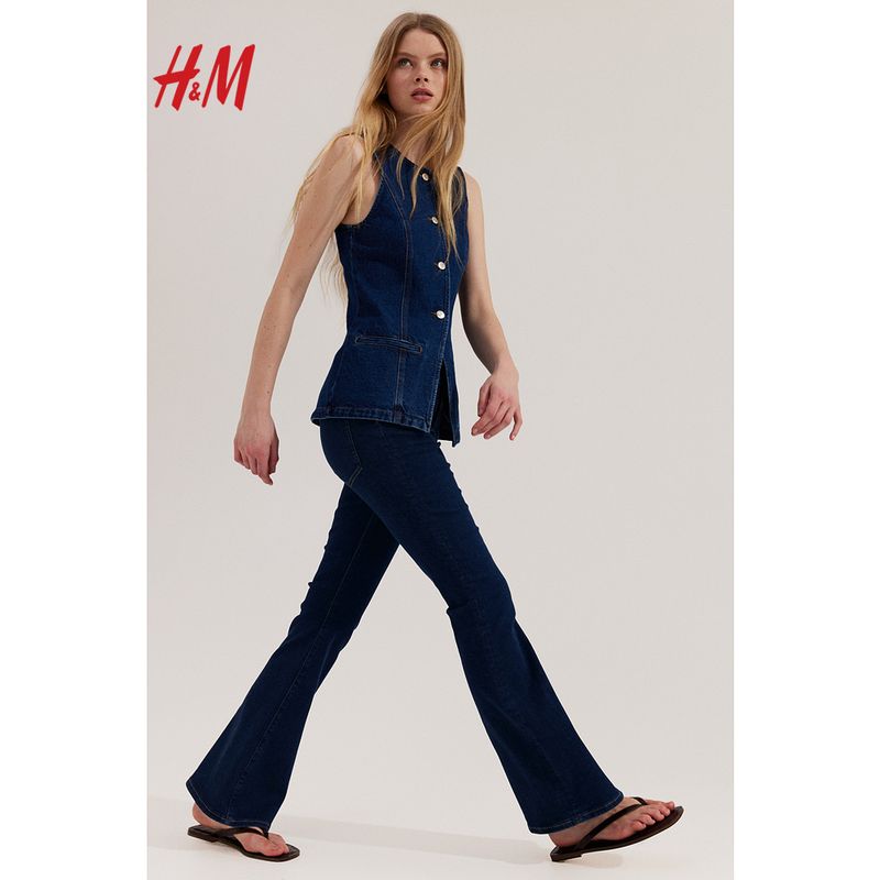 

HM Women clothes Jeans 2025 Summer New High Waist Slightly Pull Comfortable Stretch Slim fit Fashion Trousers 1238764 Deep cowboy Blue 155/64