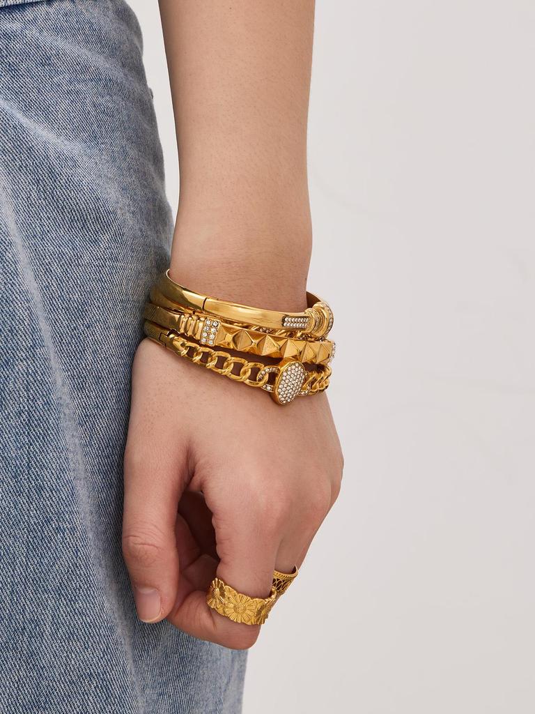18K Gold-Plated Geometric Zirconia Bracelet with Stainless Steel Buckle