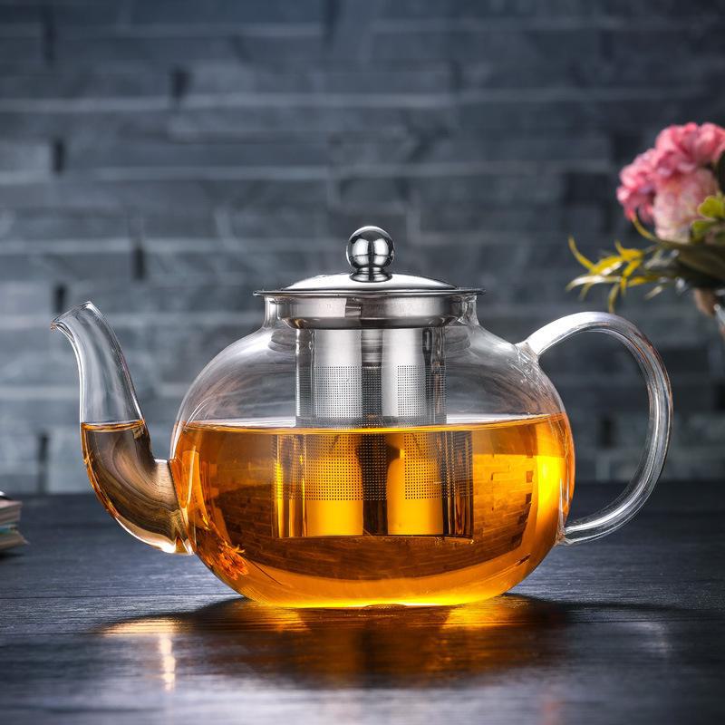 High Borosilicate Heat-Resistant Glass Teapot with Stainless Steel Filter for Home Tea Brewing