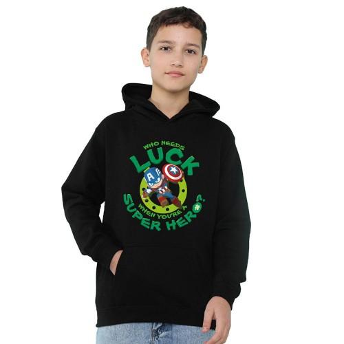Captain America Childrens/Kids St PatrickÂ´s Day Lucky Superhero Heather Pull Over Hoodie
