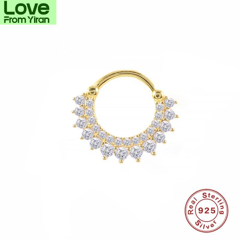 925 Silver Crystals Earrings Hoops For Women Round Nose Ring Puncture Cartilage Ear Nail Earring Fine Jewelry Gift 1pcs