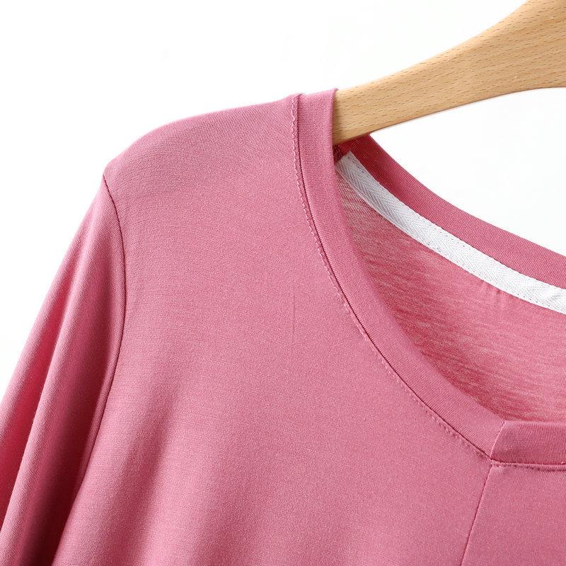 Women's V-Neck Plus Size Loose-Fit Modal T-Shirt - Nine-Sleeve Casual Summer Top