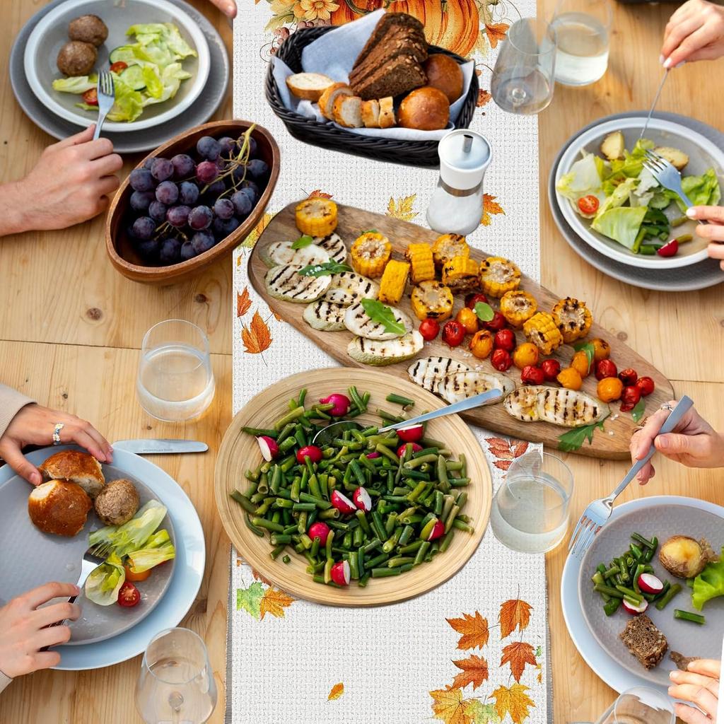 72 x 13 Inch Fall Pumpkin Table Runner - Autumn Harvest Pumpkin and Sunflower Pattern for Thanksgiving Day, Home Gatherings, Kitchen, Mantel, Dining