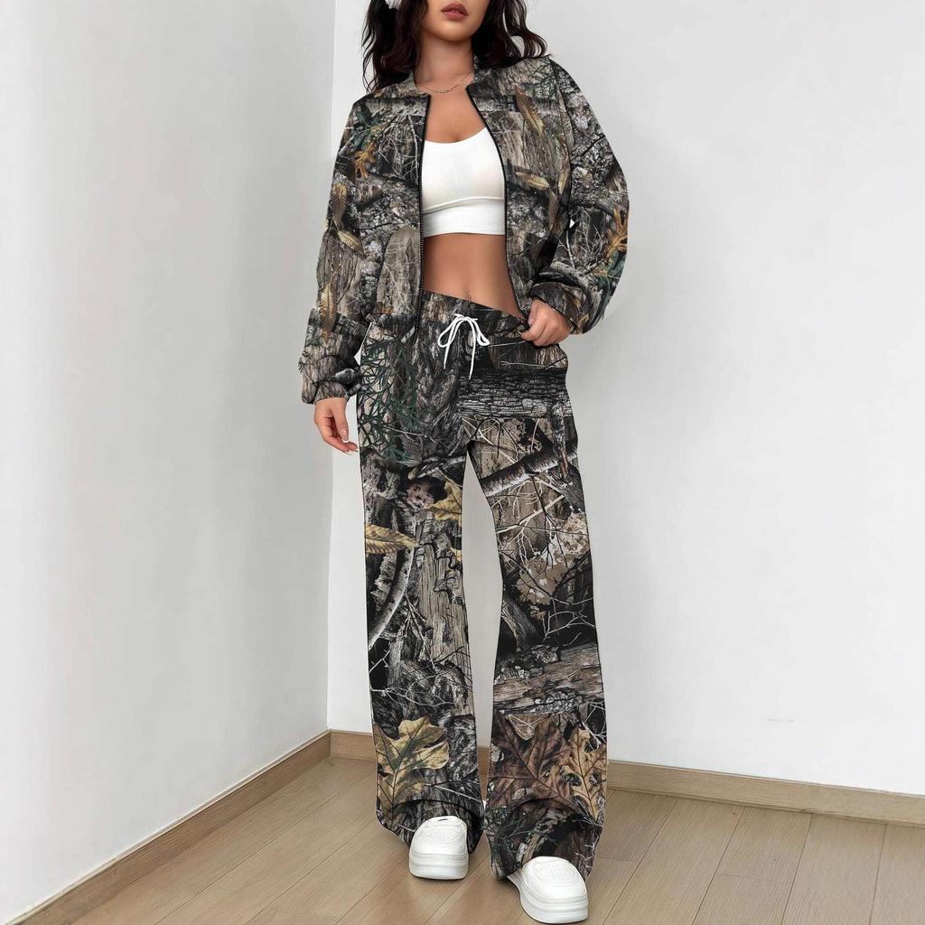 Outdoor Camouflage Autumn and Winter New European and American Women's Clothing Retro Printing Suit Women