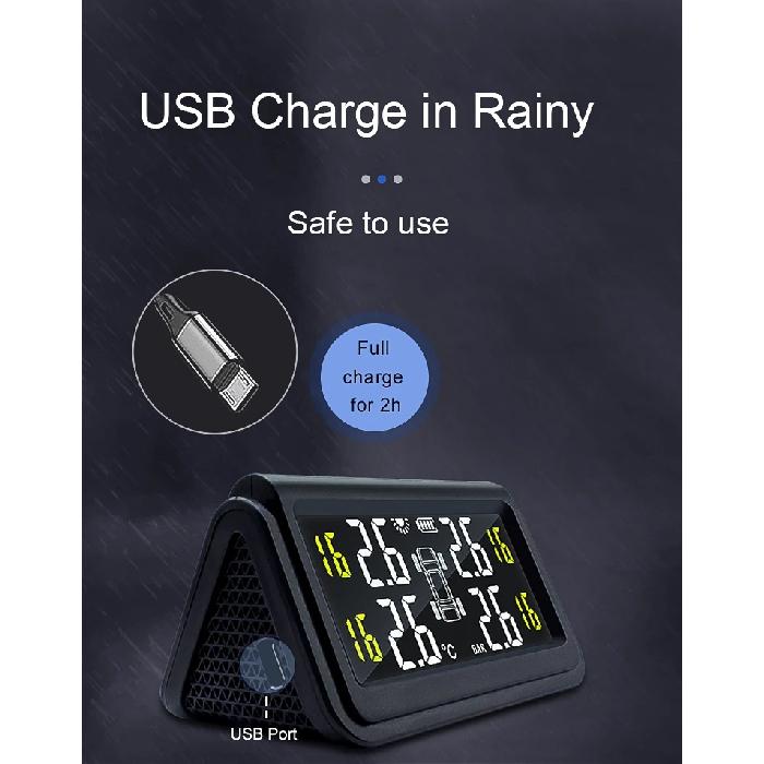 Solar Wireless Tire Pressure Monitoring System TPMS Auto Security Alarm Device Digital Colorful Display With 4 sensors