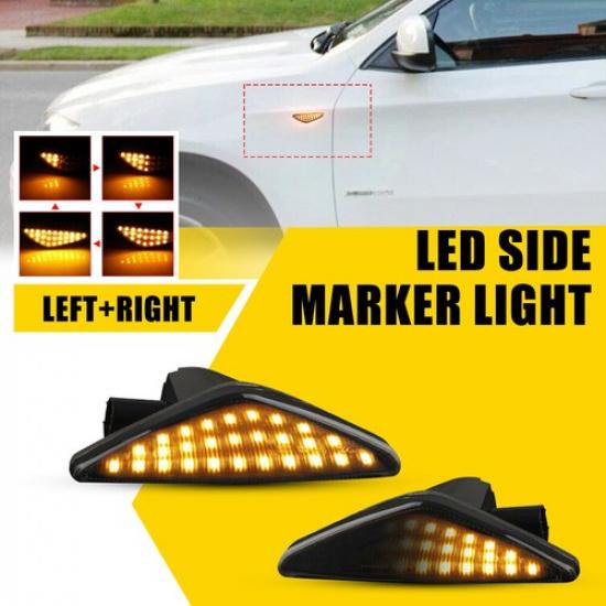 2X Amber Dynamic LED Side Marker Blinker Lights Smoked For 2007-2013 BMW X5 E70