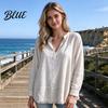Layered Blouse Women Loose Fit V-Neck Blouse Solid Color Long Sleeve Tassel Hem Daily Wear Shirt Casual Fringe Trim Tops for Business Commuting