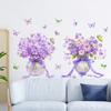 1 Pair Purple Flower Wall Sticker Peel And Stick Wildflower Butterfly Wall Decal Removable Floral Wall Art Mural for Girls Bedroom Nursery Classroom