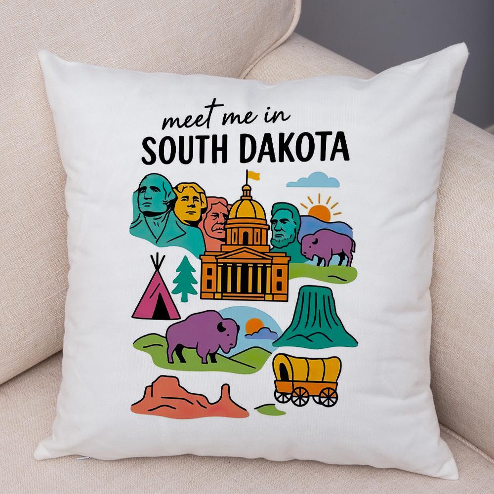 North Carolina Design Pillowcase Double Print Oklahoma Theme Cushion Cover Soft Plush North Dakota Style Pillowcase for Sofa