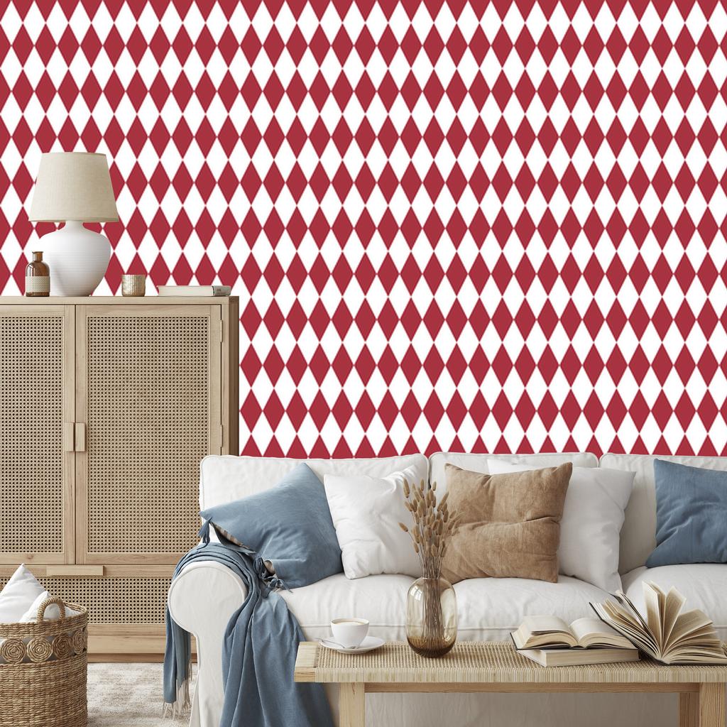 Harlequin Diamonds Wallpaper Red, White and Coral 50x1000