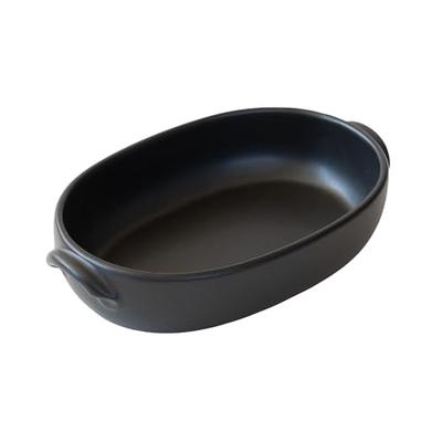 Banko-yaki Gratin Dish, Single-Serve, Approx. 24cm Diameter, Heat-Resistant Ceramic, Oven, Microwave, and Dishwasher Safe, Black, Made In Japan
