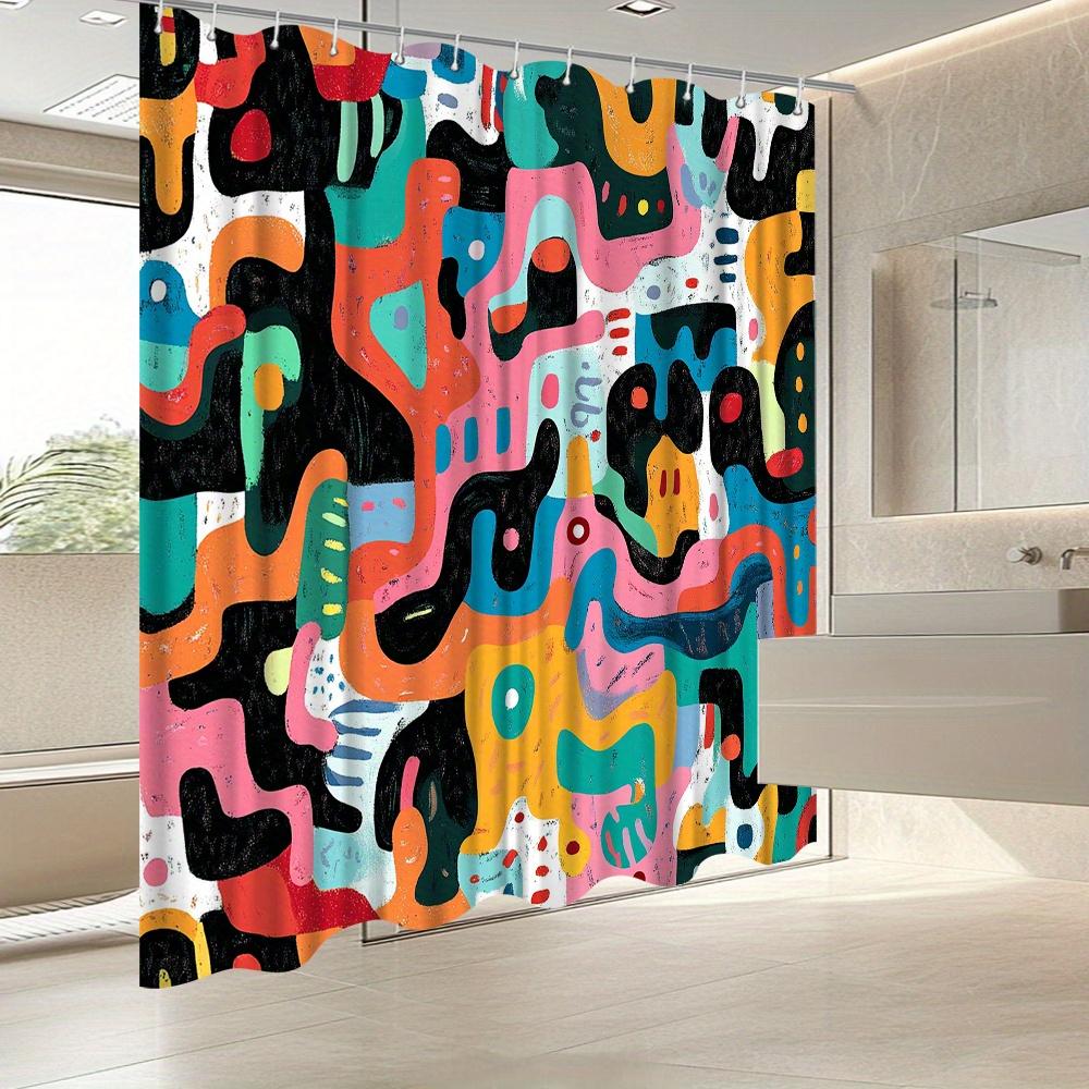 Vibrant Abstract Geometric Shower Curtain – Colorful Illusion Art, 72X72In, Modern Bath Decor, Includes Hooks