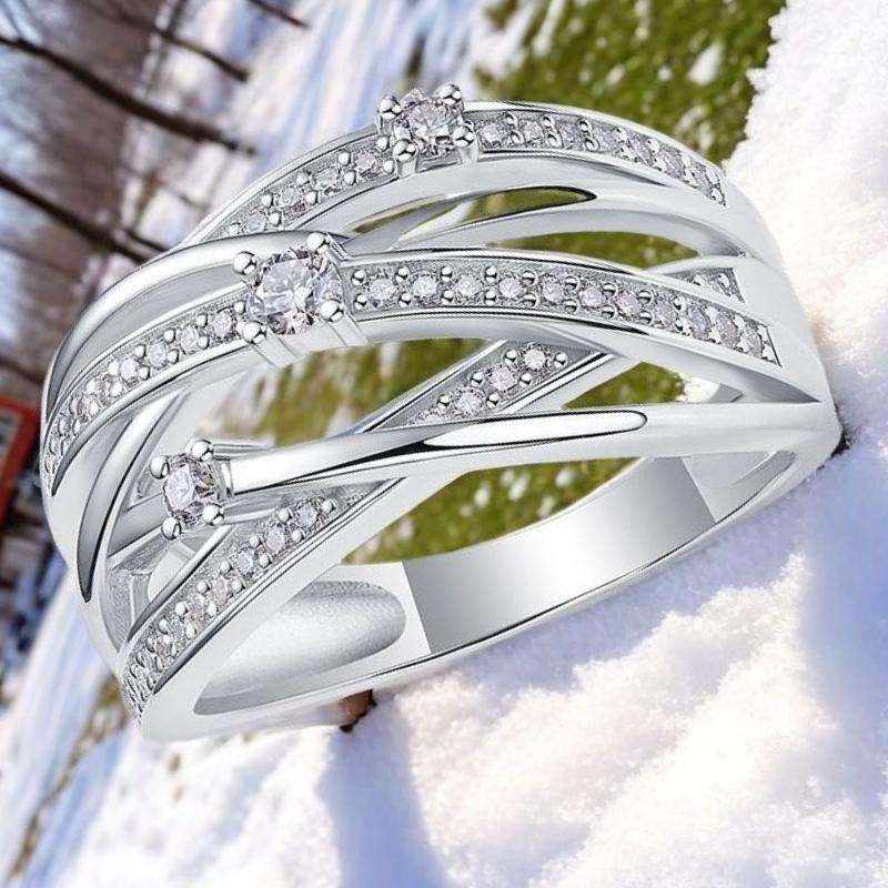 

European And American Lines Inlaid With Zircon Temperament Wedding Ring, Fashionable Temperament, High-End Dazzling Accessories 9