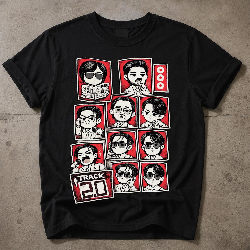2026 Kpop Idol Track 20 Chibi Cartoon Print Cotton Unisex Tshirt Unisex Short Sleeve Casual Streetwear Tops For Fans Adults